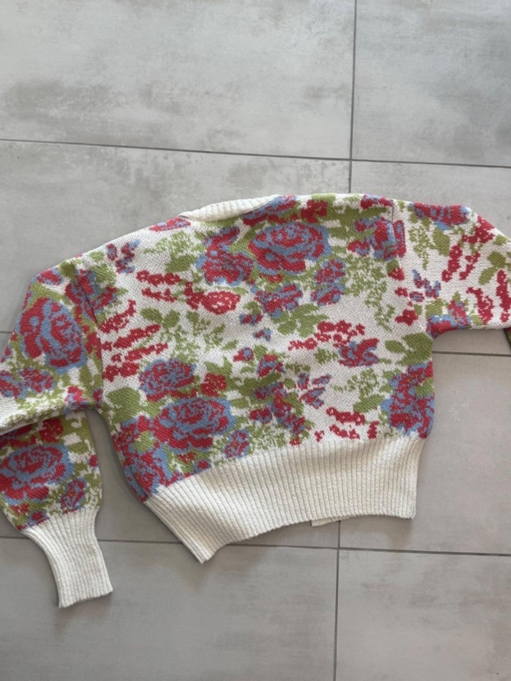 ZARA floral jacquard pearl button cardigan in ivory - Picture 4 of 4